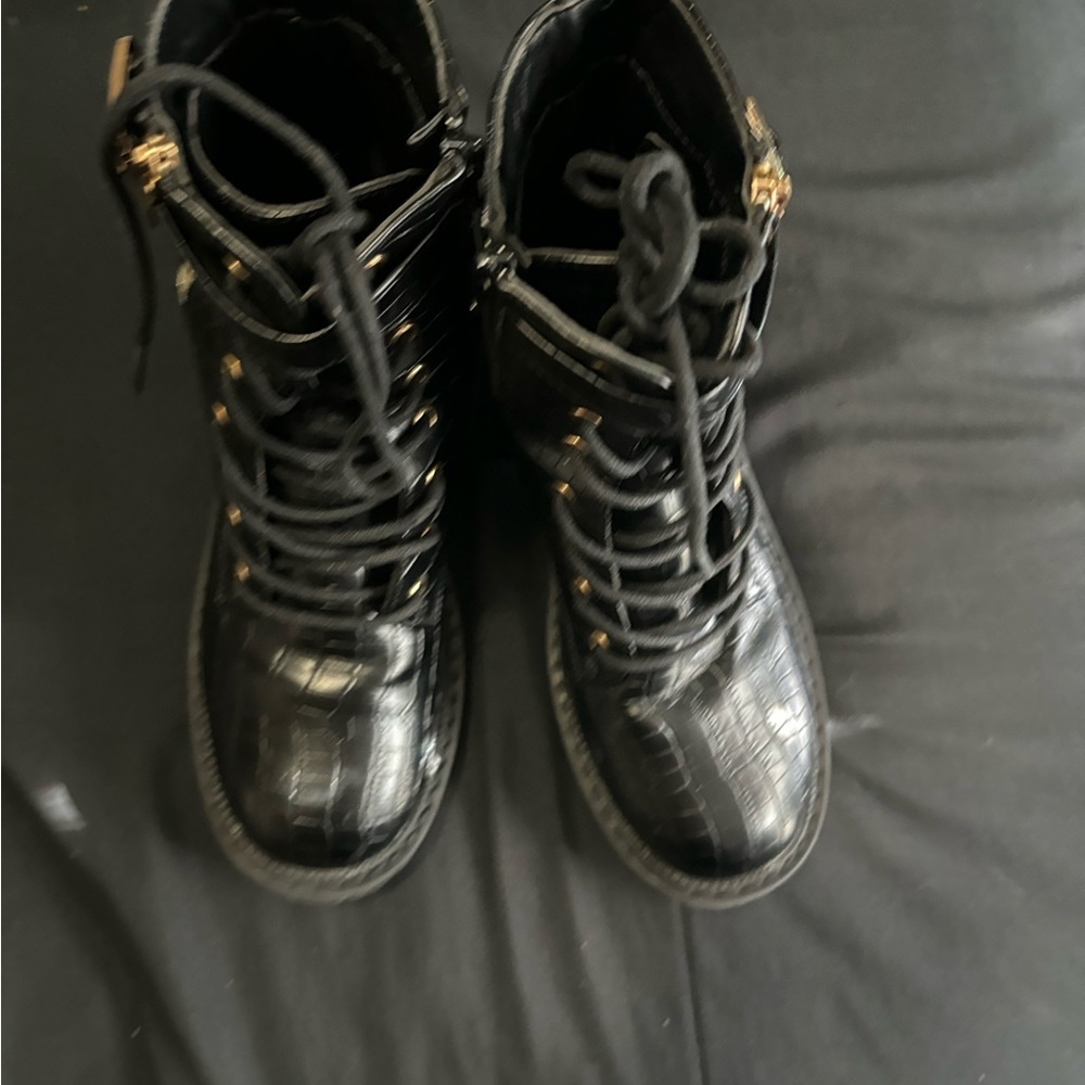 Nordstrom Rack Size 6 Black Croco Brand New Zip Up Women’s Heeled Runner Boots - Picture 10 of 16